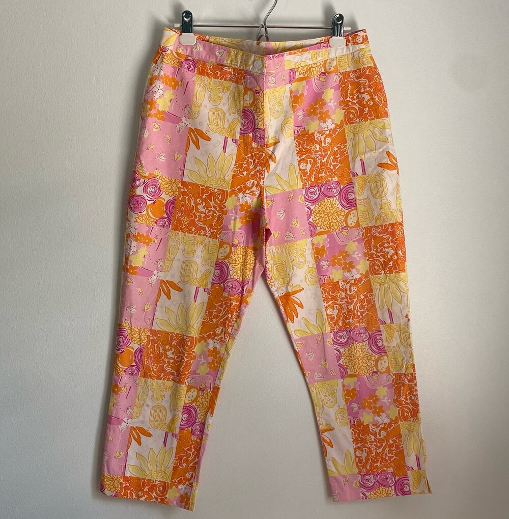 Vintage Y2K Lilly Pulitzer Patchwork Picnic Capri Cropped Pants Coconut Girl 10